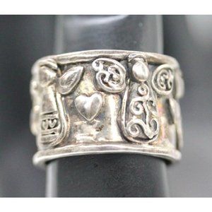 925 STERLING ANGEL heart band ring 1/2" wide patina vintage 10.8 gr size 8 1/2